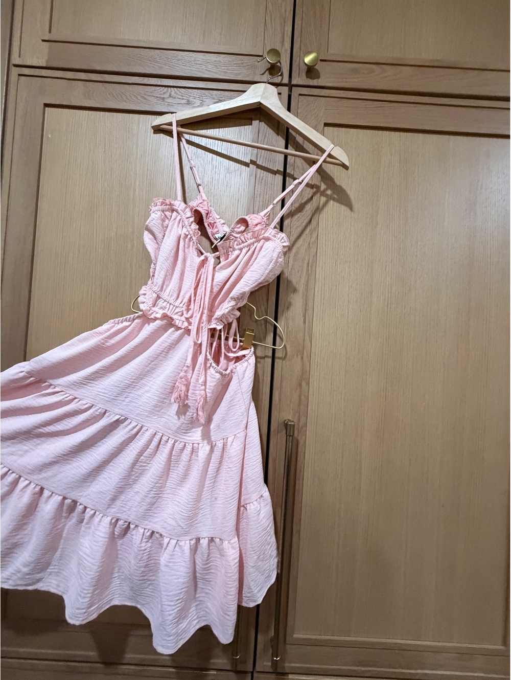 Blush Pink Ruffle Cutout Tiered Midi Dress